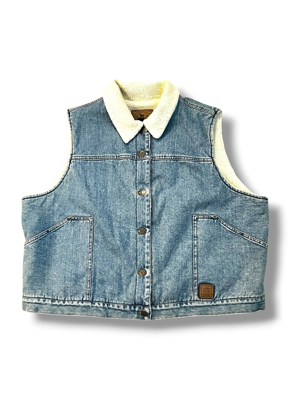 Vintage Ralph Lauren Denim Vest Faux Shearling collar/lining Western Cowboy 80s